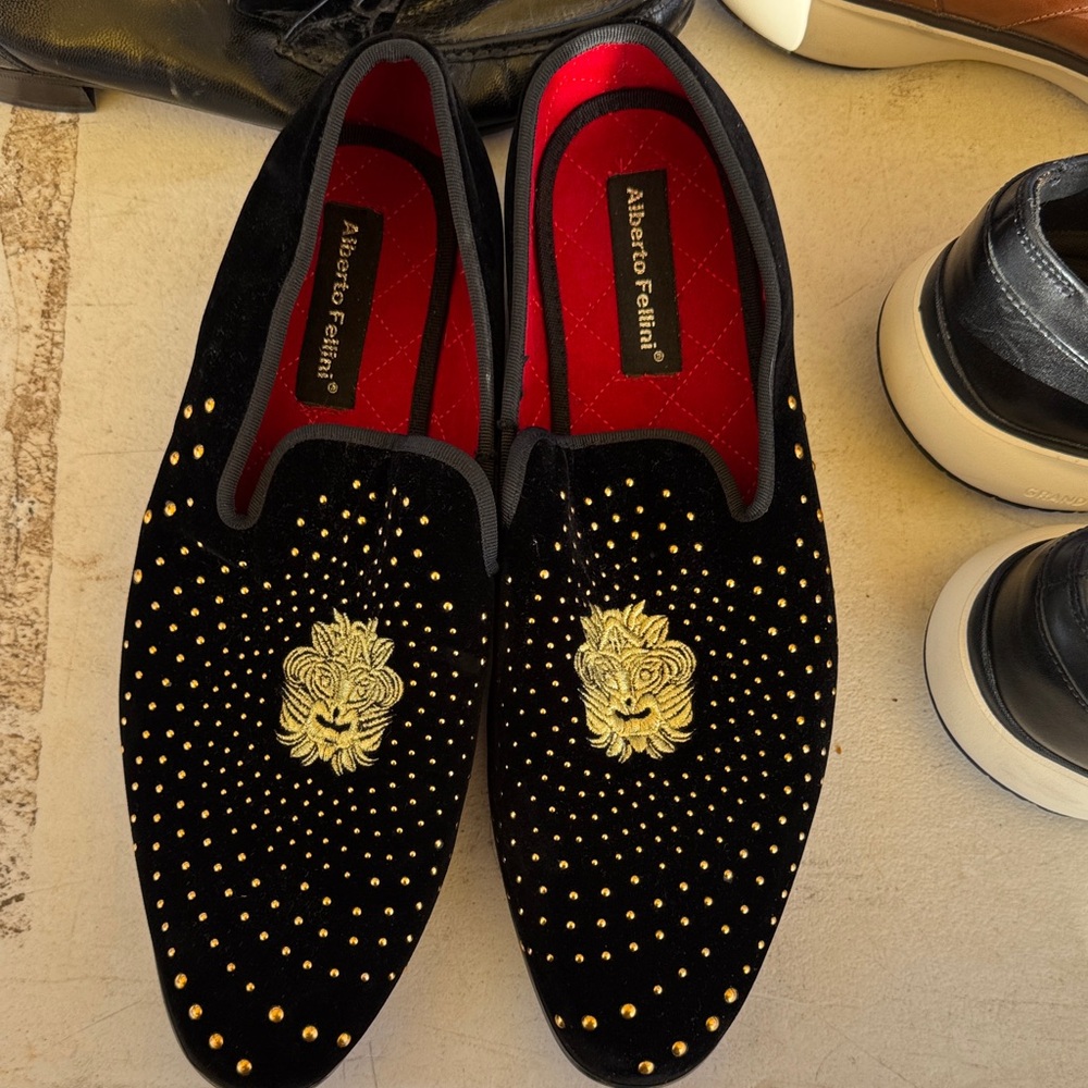 Alberto Fellini Black and Gold Men's Slip-On Loafers